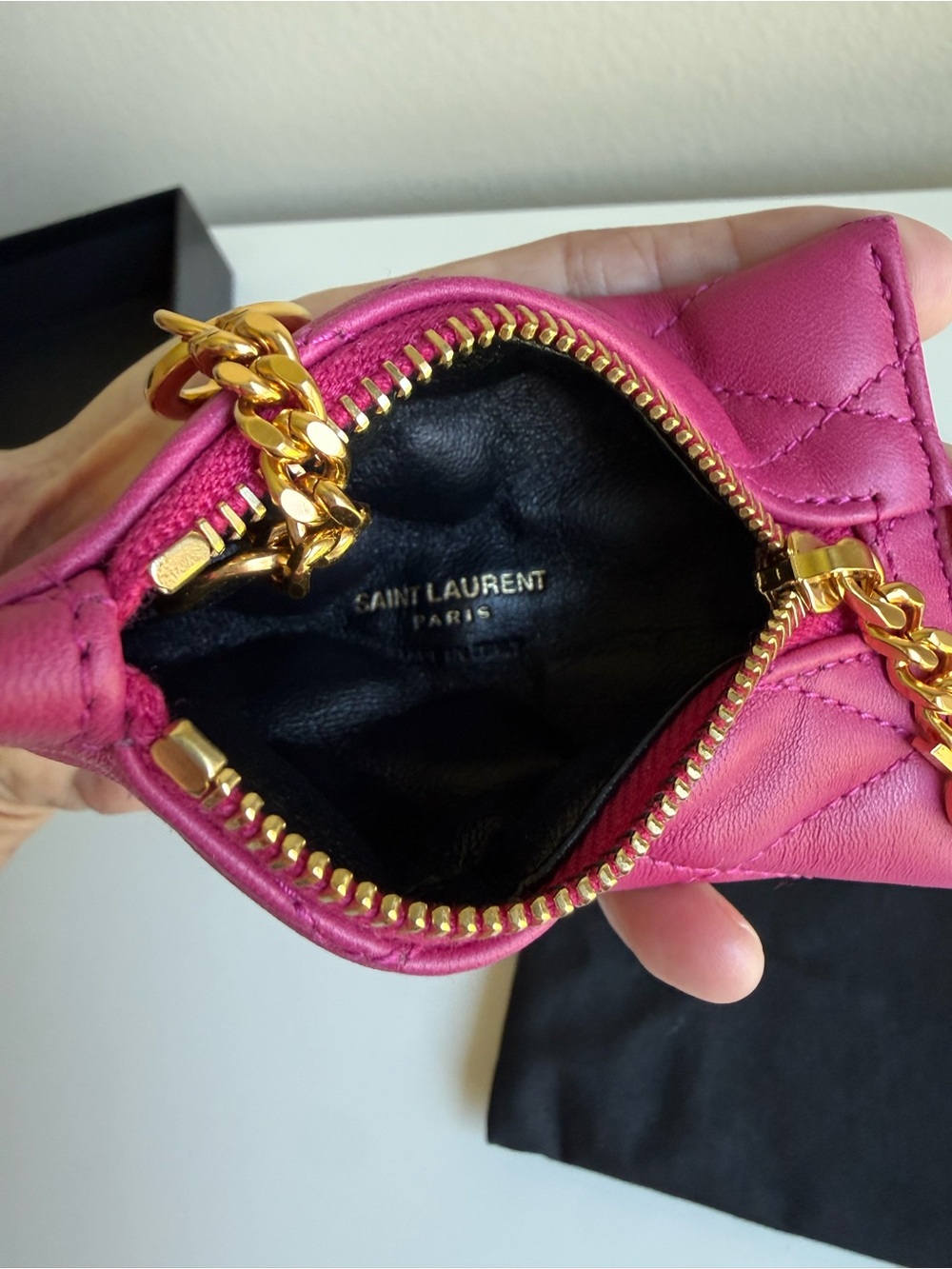 Saint Laurent Fuchsia Quilted Leather Coin Pouch Keychain - Picture 5 of 6